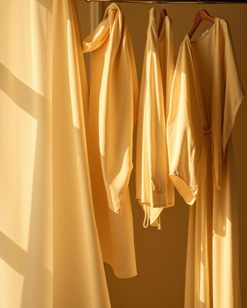 Draped silk garments in warm light